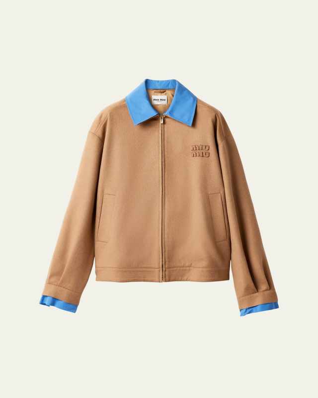 Poplin Layered Camel Hair Zip-Up Jacket